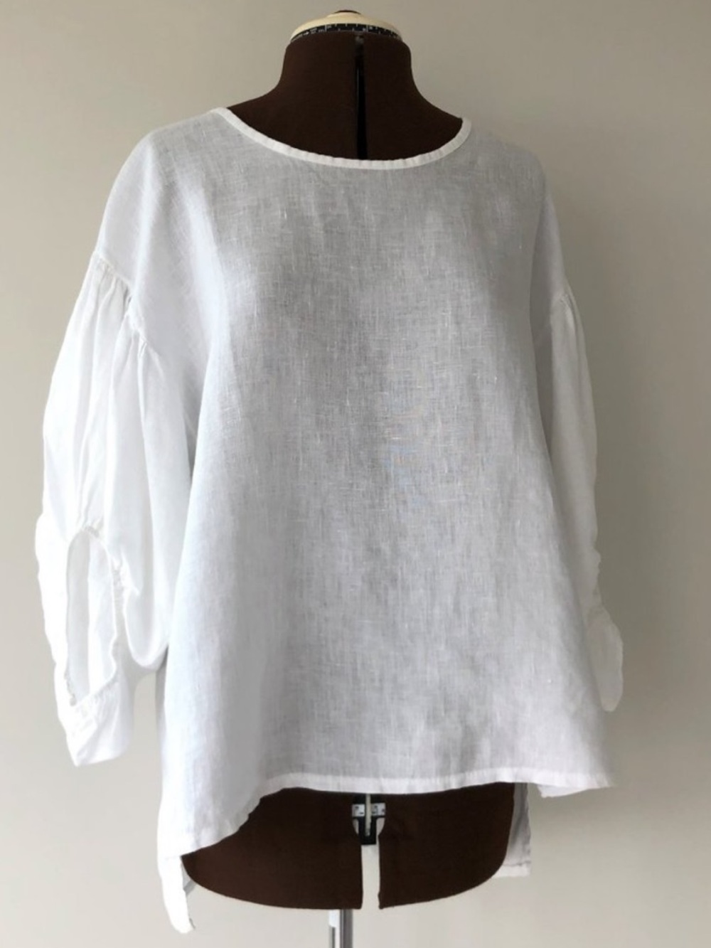 Bellambia White Linen Puff Sleeve Blouse Top Medium